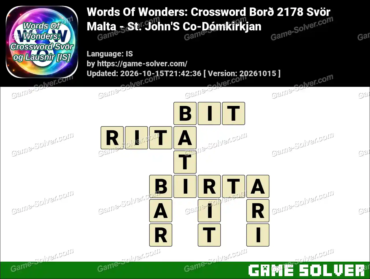Words Of Wonders: Crossword Borð 2178 Svör – Malta – St. John’S Co-Dómkirkjan